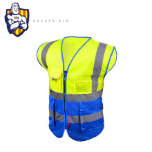 High Visibility Zipper Front Safety Vest With Reflective Strips multi-pocket , customizable  logo printed